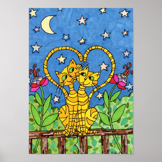 Love Cats Folk Art Poster (Vorne)
