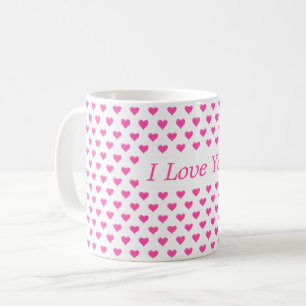 Love Coffee Mug with Hearts and Text - I Love You