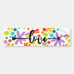 Love Colorful Watercolor Flower Design Sticker