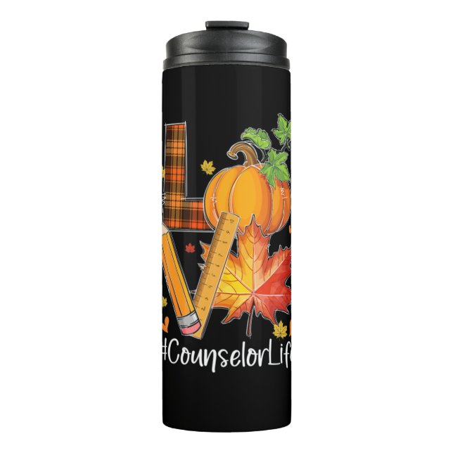 LOVE Counselor Life Fall Leaves Autumn Season Pump Thermosbecher (Vorderseite)