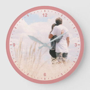 Love Couples Photo Template Rose Pink Colored Cute Große Wanduhr