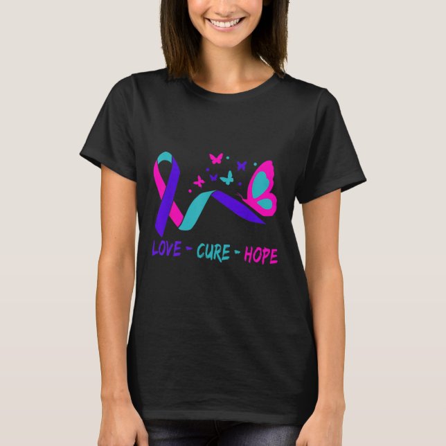 Love Cure Hope Cervical Cancer Warrior Butterfly R T-Shirt (Vorderseite)