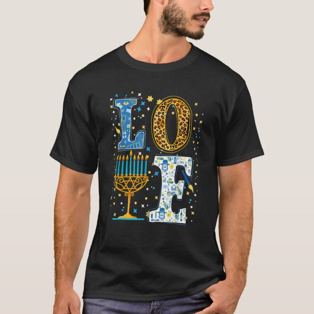 Love Cute Hanukkah Leopard Menorah Pajama Matching T-Shirt (Vorderseite)