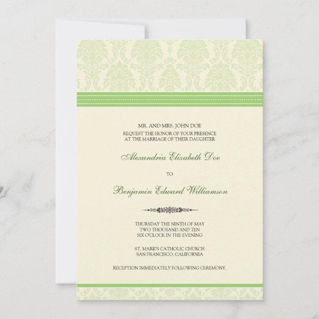 Love Damask Wedding Invitation (Limon/creme) Einladung (Vorderseite)