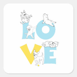 love dog quadratischer aufkleber