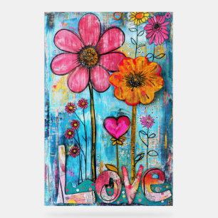 *~* LOVE Doodle – Farbige Whimsical-Blumenkunst  Acrylschild