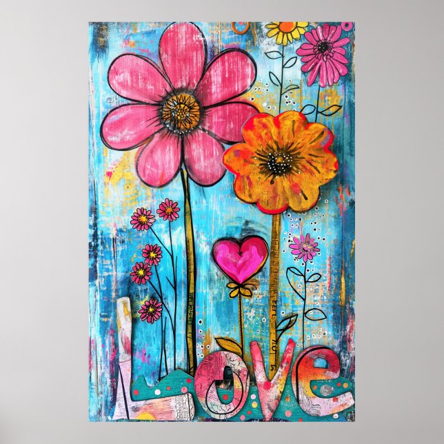 *~* LOVE Doodle – Farbige Whimsical-Blumenkunst  Poster (Vorne)