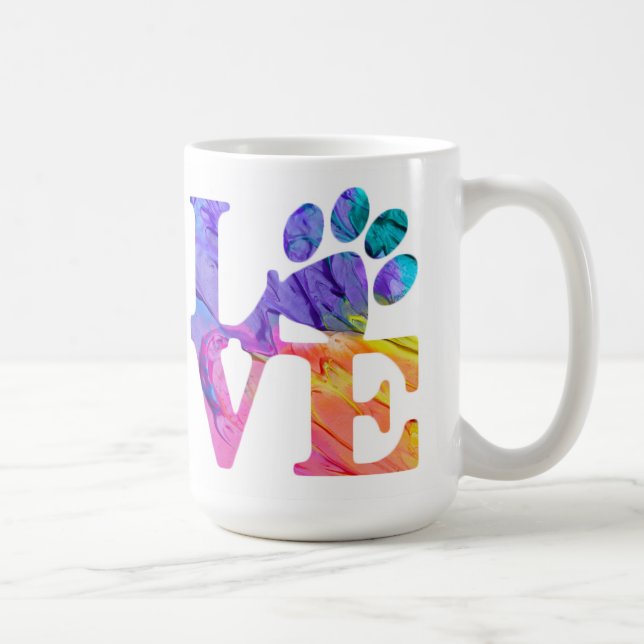 Love Empreintes de pattes café Mug (Droite)