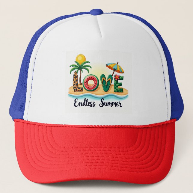 Love Endless Summer Beach Cartoon Hat Truckerkappe (Vorderseite)