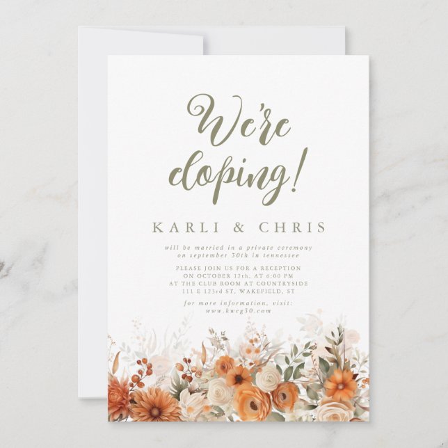 Love Fall Terra Cotta Floral Elopement Empfang Einladung (Vorderseite)