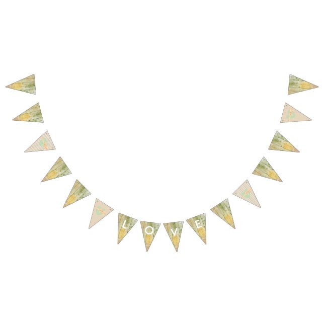 LOVE Floral Rustic Bois Mariage Drapeau (Tout)