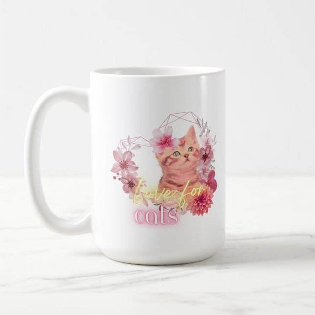 Love for Cats Mug – Cute Floral Kitten Coffee Cup  (Gauche)