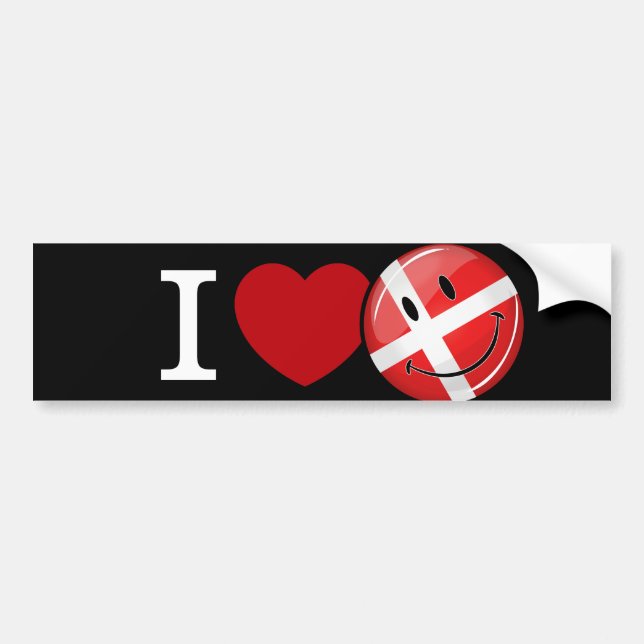 Love From Denmark Smiling Flag Autoaufkleber (Vorne)
