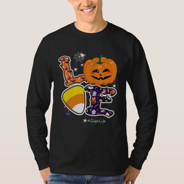 Love Gaga And Candy Corn Pumpkin Spider Halloween  T-Shirt (Vorderseite)