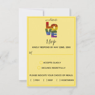 LOVE Gelbe Blumen Hochzeit Antwortkarte für gleich RSVP Karte