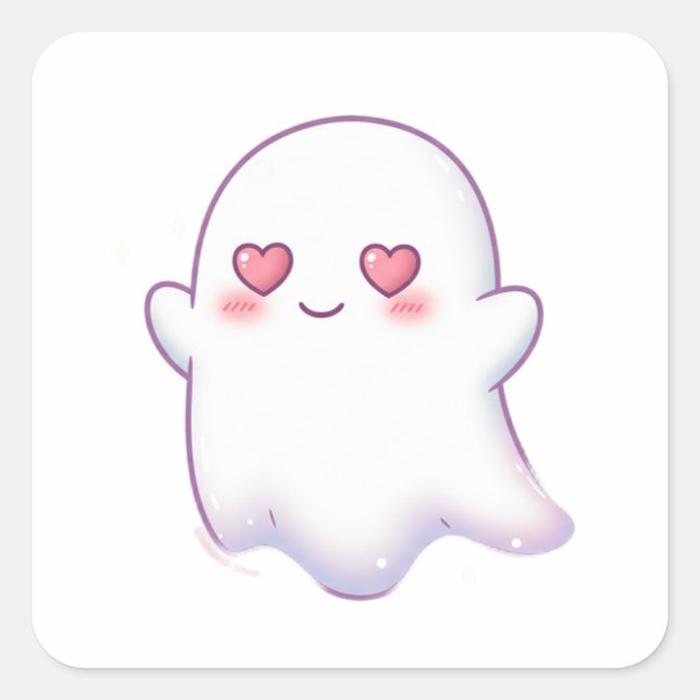 Love Ghost – Kawaii & Adorable! Quadratischer Aufkleber (Vorderseite)