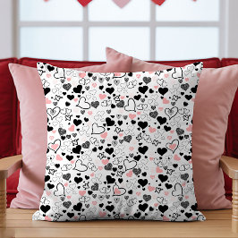Love Gift Pillow Pink and Black Hand Drawn Hearts Kissen