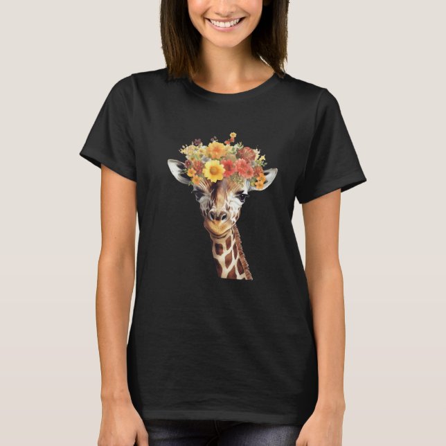 Love giraffe Women wildlife giraffe  with Flowers T-Shirt (Vorderseite)