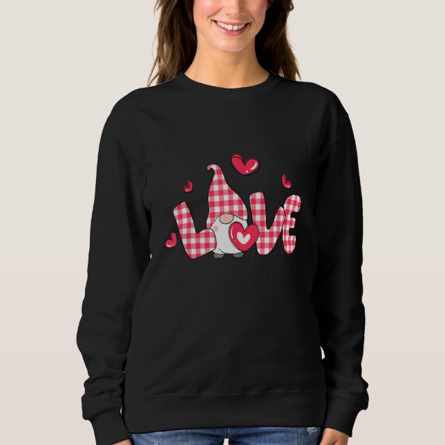 Love Gnome Buffalo Plaid Valentine Day Matching Co Sweatshirt (Vorderseite)