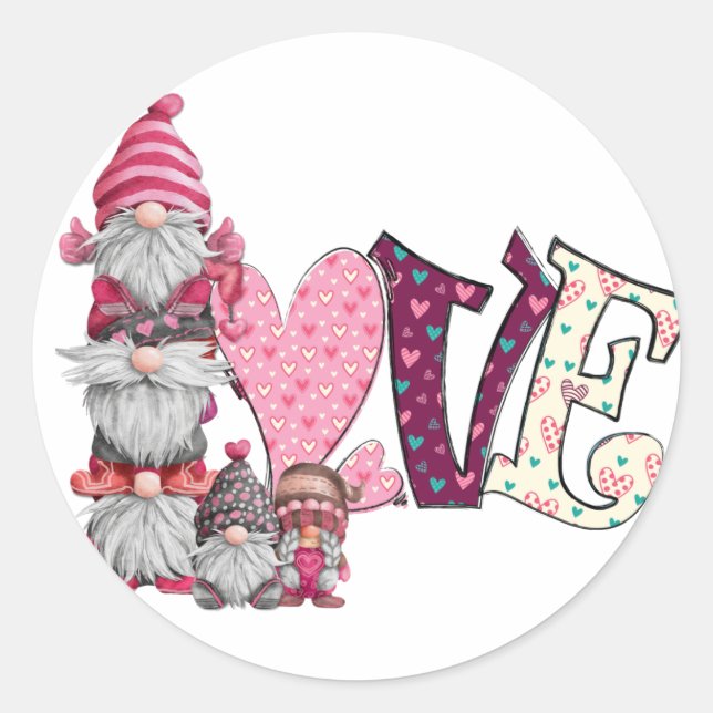Love Gnome Runder Aufkleber (Vorderseite)