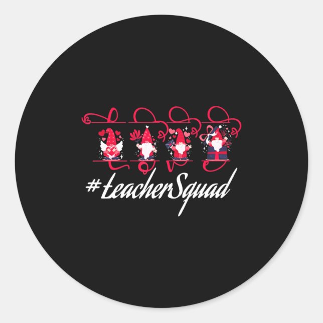Love Gnome Teacher Squad Happy Valentine Gnome Tea Runder Aufkleber (Vorderseite)