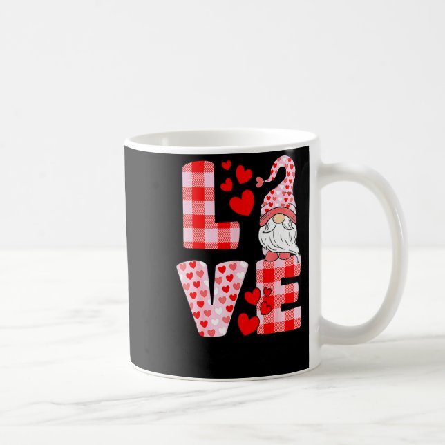 Love Gnome Valentines Day Red Buffalo Plaid Leopar Kaffeetasse (Rechts)