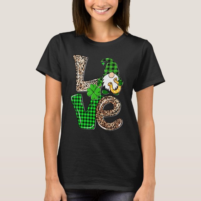 LOVE Gnomes Leopard Plaid Irish St Patricks Day Gi T-Shirt (Vorderseite)