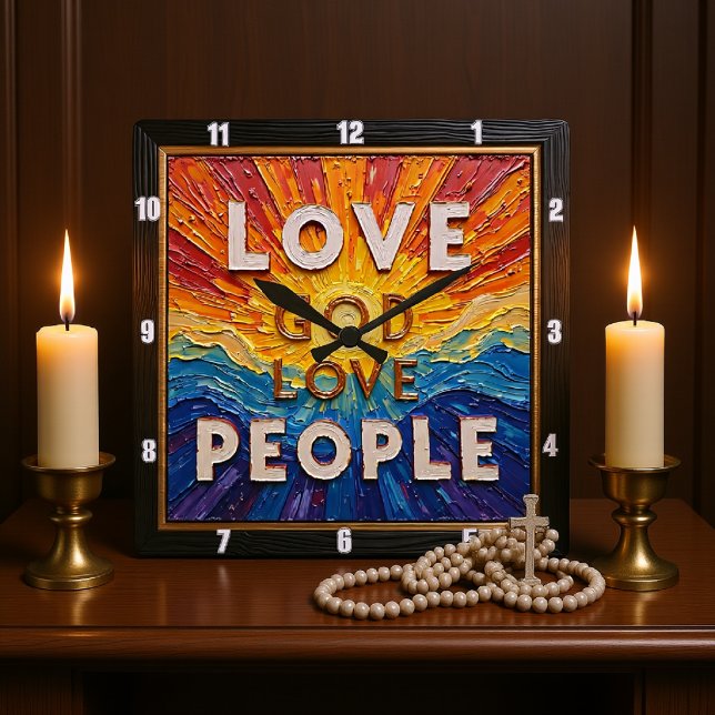 Love God Love People Artwork Quadratische Wanduhr (Von Creator hochgeladen)