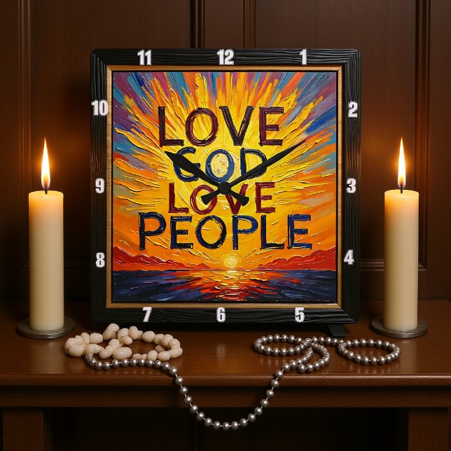 Love God Love People Sunset Art Quadratische Wanduhr (Von Creator hochgeladen)