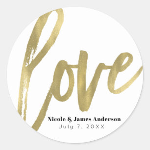 LOVE Gold Moderne Typografie Hochzeitsgeschenk Runder Aufkleber