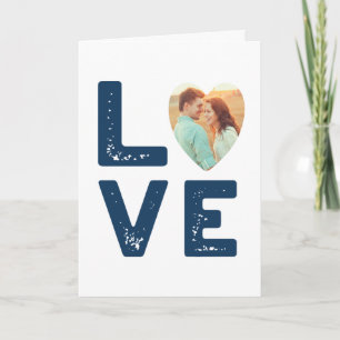 LOVE Grafik Minimalist Herzförmiges Foto Hochzeit Karte