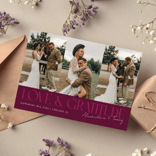 Love & Gratitude Cranberry Hochzeit Multi Foto   Dankeskarte