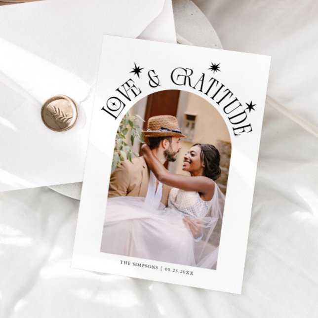 Love & Gratitude Minimalist Wedding Photo Pink Dankeskarte (Von Creator hochgeladen)