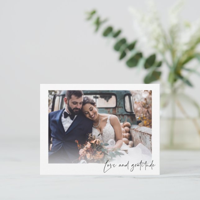 Love Gratitude Photo Mariage Carte postale Merci (Debout devant)
