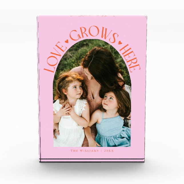 Love Grows Here Modern Arch Orange Pink Fotoblock (Vorderseite)