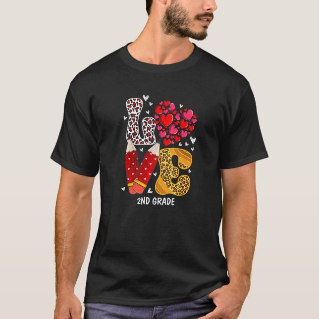 LOVE Heart 2nd Grade Teacher Leopard Valentines Da T-Shirt (Vorderseite)