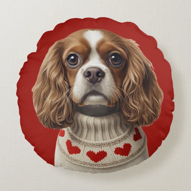 Love Heart cavalier Rundes Kissen (Vorderseite)