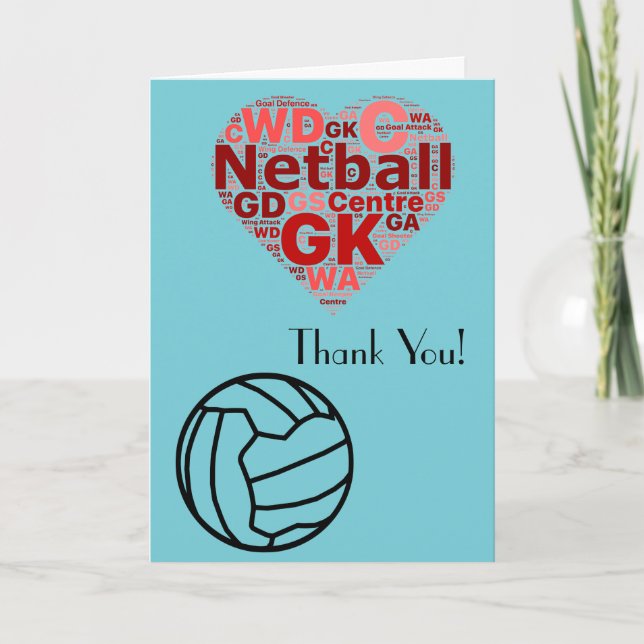 Love Heart Design Netball Thank You Dankeskarte (Vorderseite)