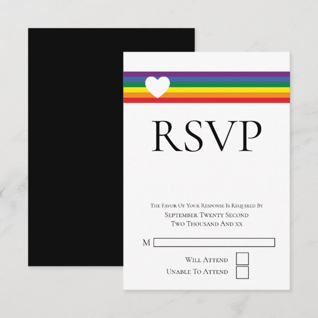 Love Heart et Rainbow Gay Wedding Carte RSVP (Devant / Derrière)