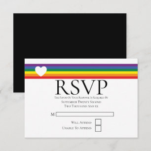 Love Heart et Rainbow Gay Wedding Carte RSVP