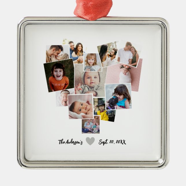 Love Heart Photo Collage Ornament Aus Metall (Vorne)