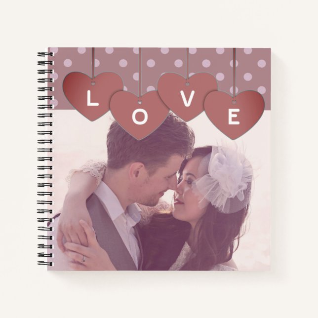 Love Hearts Banner Custom Wedding Photo Notizbuch (Vorderseite)