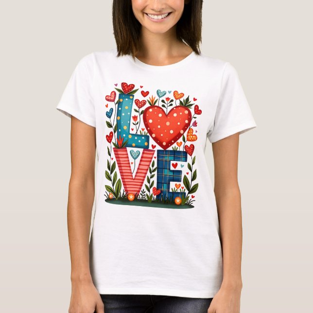 LOVE - Herzen und Blumen T-Shirt (Vorderseite)