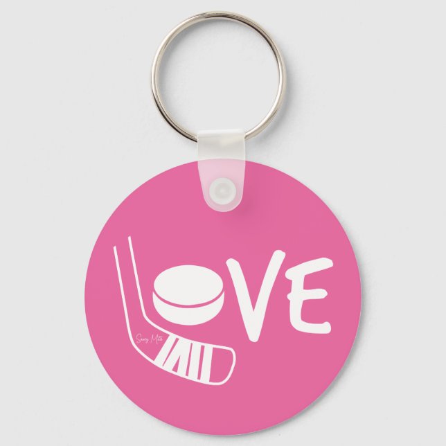 Love Hockey Ladies Girls Hockey Stick Puck Pink Schlüsselanhänger (Vorderseite)