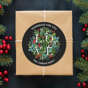 LOVE Holly Berries Selbstgemachtes Weihnachten Runder Aufkleber