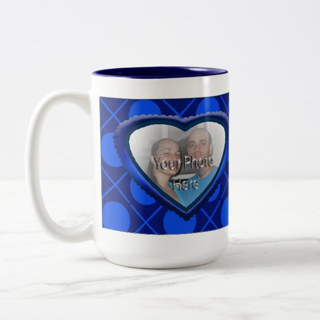 Love Hugs & Kisses XOXO Coeur Photo Mug Bleu (Gauche)