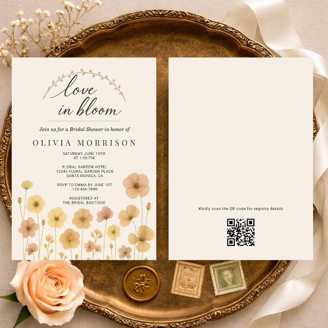 Love In Bloom Boho QR Code Bridal Shower  Einladung (Von Creator hochgeladen)