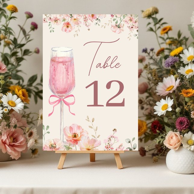 Love in Bloom Champagne Pink Bow Bridal Shower Tischnummer (Von Creator hochgeladen)