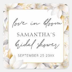 Love In Bloom Florals Name Datum Brautparty Quadratischer Aufkleber