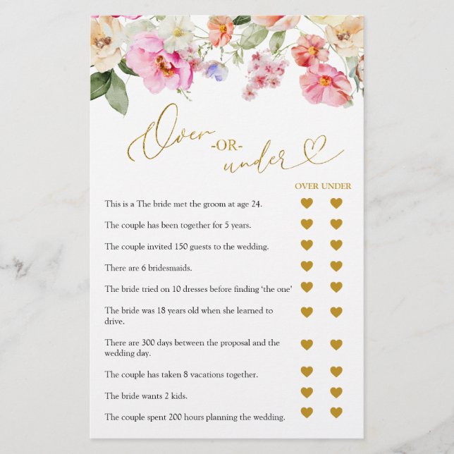 Love In Bloom Over or Under Games Card (Vorderseite)
